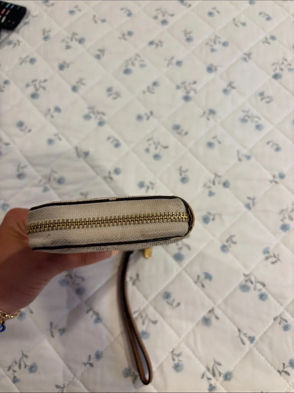 Michael Kors Cream and Brown Logo Wristlet Phone Wallet